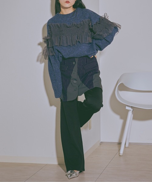 Ezick(エジック)の「Layered ashime stripe スカートベルト(ベルト・レディース・ブラック/ネイビー・FREE)」の16枚目の写真
