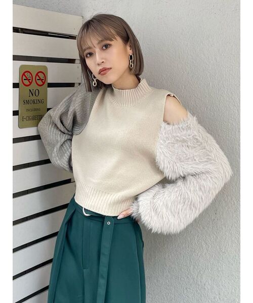 MURUA（ムルーア）の「カラーブロックシャギーニット（ニット/セーター・レディース・ブラック/グリーン/アイボリー・FREE）」の11枚目の写真