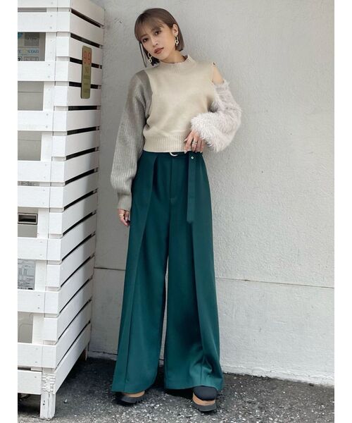 MURUA（ムルーア）の「カラーブロックシャギーニット（ニット/セーター・レディース・ブラック/グリーン/アイボリー・FREE）」の5枚目の写真