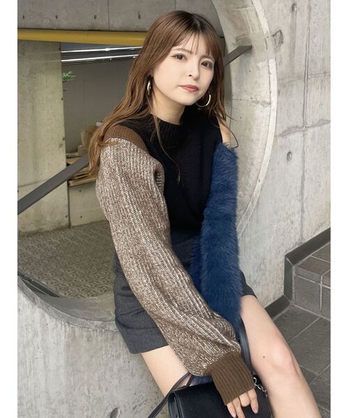MURUA（ムルーア）の「カラーブロックシャギーニット（ニット
