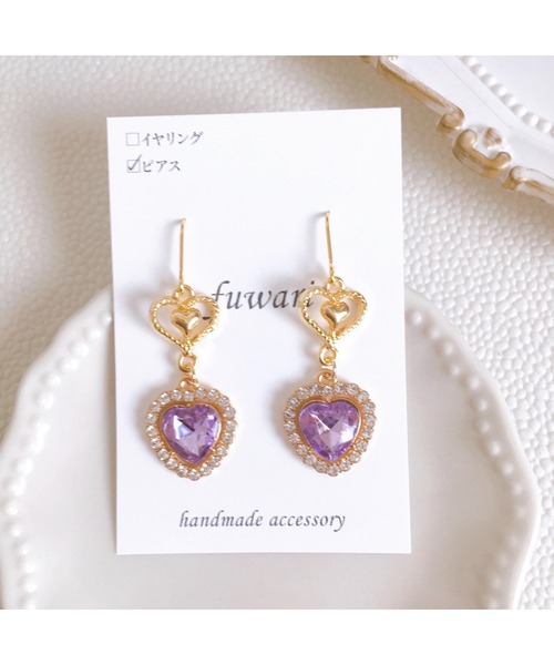 tone（トーン）の「【fuwari】ビジューハート　サージカルステンレス　ピアス(MA)（ピアス（両耳用）・レディース・イエロー/レッド/ライトグリーン/ライトブルー/パープル/グリーン/ブルー/その他・FREE）」の5枚目の写真