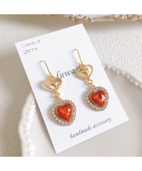 tone（トーン）の「【fuwari】ビジューハート　サージカルステンレス　ピアス(MA)（ピアス（両耳用）・レディース・イエロー/レッド/ライトグリーン/ライトブルー/パープル/グリーン/ブルー/その他・FREE）」の7枚目の写真