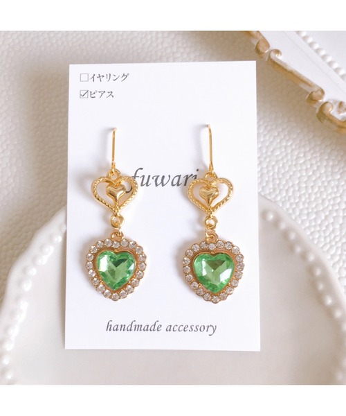 tone（トーン）の「【fuwari】ビジューハート　サージカルステンレス　ピアス(MA)（ピアス（両耳用）・レディース・イエロー/レッド/ライトグリーン/ライトブルー/パープル/グリーン/ブルー/その他・FREE）」の3枚目の写真