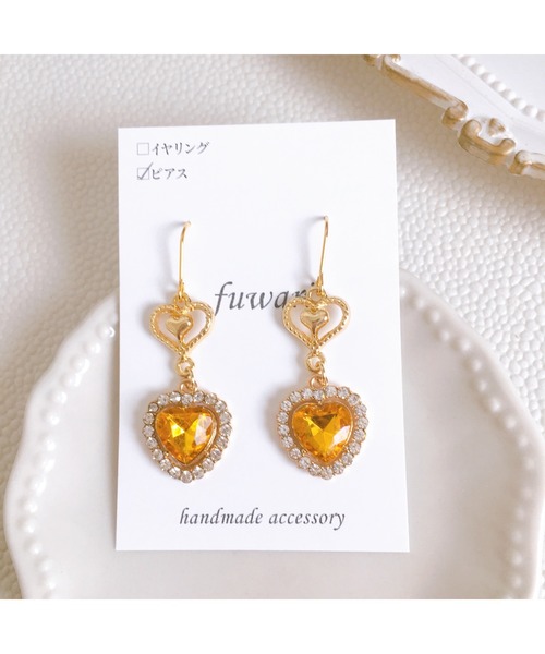 tone（トーン）の「【fuwari】ビジューハート　サージカルステンレス　ピアス(MA)（ピアス（両耳用）・レディース・イエロー/レッド/ライトグリーン/ライトブルー/パープル/グリーン/ブルー/その他・FREE）」の10枚目の写真