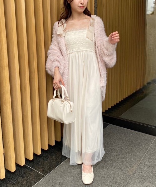 one after another NICE CLAUP(ワンアフターアナザーナイスクラップ)の「肩リボンシャーリングチュールキャミワンピース(ワンピース・レディース・アイボリー/ピンク/グレー・FREE)」の17枚目の写真