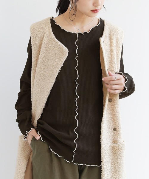 osharewalker(オシャレウォーカー)の「『裏起毛配色メローリブクルーネックカットソー』(Tシャツ/カットソー・レディース・パープル/ベージュ/ブラック/チャコール・L/LL/M)」の13枚目の写真