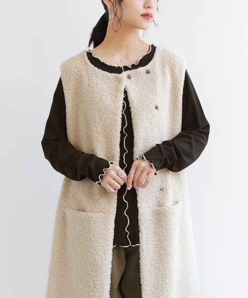 osharewalker(オシャレウォーカー)の「『裏起毛配色メローリブクルーネックカットソー』(Tシャツ/カットソー・レディース・パープル/ベージュ/ブラック/チャコール・L/LL/M)」の14枚目の写真