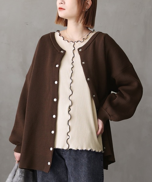 osharewalker(オシャレウォーカー)の「『裏起毛配色メローリブクルーネックカットソー』(Tシャツ/カットソー・レディース・パープル/ベージュ/ブラック/チャコール・L/LL/M)」の15枚目の写真