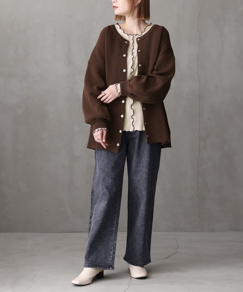 osharewalker(オシャレウォーカー)の「『裏起毛配色メローリブクルーネックカットソー』(Tシャツ/カットソー・レディース・パープル/ベージュ/ブラック/チャコール・L/LL/M)」の16枚目の写真