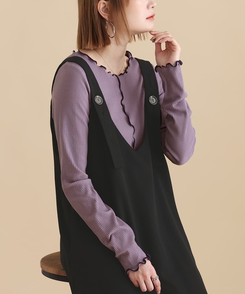 osharewalker(オシャレウォーカー)の「『裏起毛配色メローリブクルーネックカットソー』(Tシャツ/カットソー・レディース・パープル/ベージュ/ブラック/チャコール・L/LL/M)」の5枚目の写真