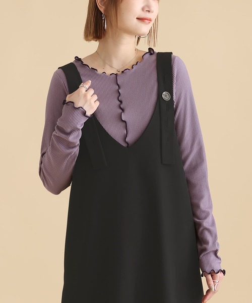 osharewalker(オシャレウォーカー)の「『裏起毛配色メローリブクルーネックカットソー』(Tシャツ/カットソー・レディース・パープル/ベージュ/ブラック/チャコール・L/LL/M)」の6枚目の写真