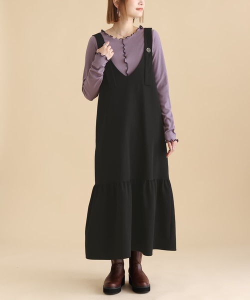 osharewalker(オシャレウォーカー)の「『裏起毛配色メローリブクルーネックカットソー』(Tシャツ/カットソー・レディース・パープル/ベージュ/ブラック/チャコール・L/LL/M)」の7枚目の写真