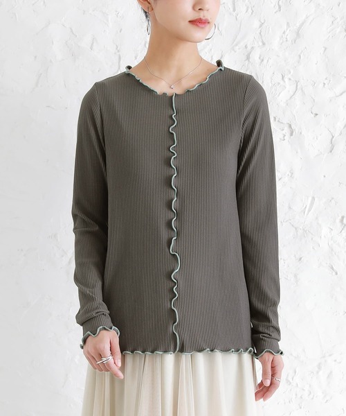 osharewalker(オシャレウォーカー)の「『裏起毛配色メローリブクルーネックカットソー』(Tシャツ/カットソー・レディース・パープル/ベージュ/ブラック/チャコール・L/LL/M)」の8枚目の写真