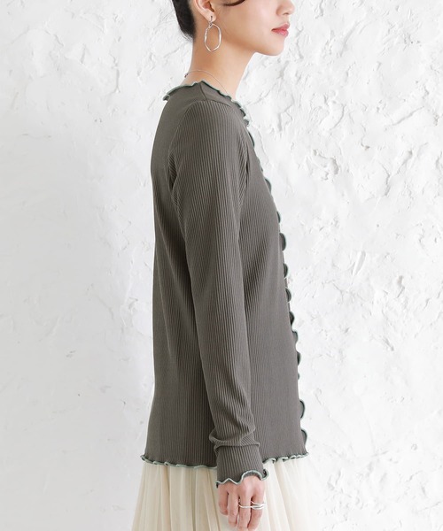 osharewalker(オシャレウォーカー)の「『裏起毛配色メローリブクルーネックカットソー』(Tシャツ/カットソー・レディース・パープル/ベージュ/ブラック/チャコール・L/LL/M)」の9枚目の写真