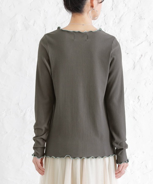 osharewalker(オシャレウォーカー)の「『裏起毛配色メローリブクルーネックカットソー』(Tシャツ/カットソー・レディース・パープル/ベージュ/ブラック/チャコール・L/LL/M)」の10枚目の写真