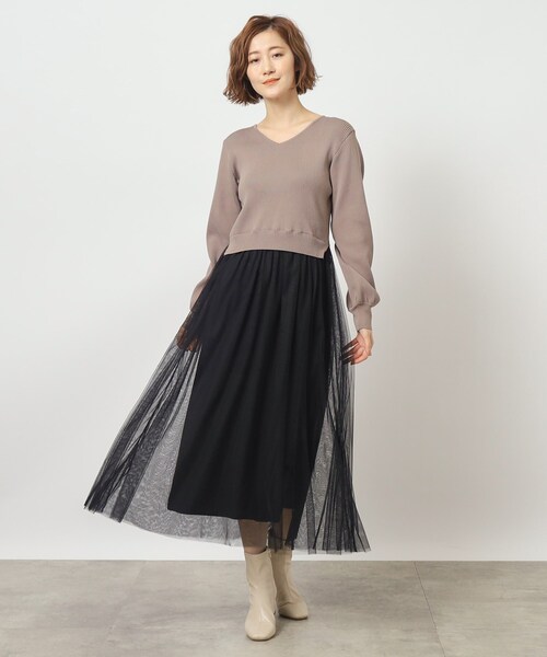 grove（グローブ）の「◆チュールドッキングニットワンピース（ワンピース・レディース・ブラック系1/アイボリー/ブラウン系その他・01/02/03/04/05）」の4枚目の写真