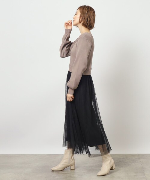 grove（グローブ）の「◆チュールドッキングニットワンピース（ワンピース・レディース・ブラック系1/アイボリー/ブラウン系その他・01/02/03/04/05）」の5枚目の写真