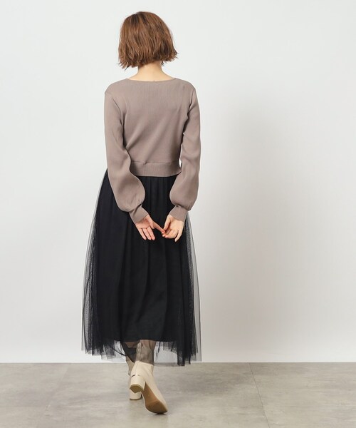grove（グローブ）の「◆チュールドッキングニットワンピース（ワンピース・レディース・ブラック系1/アイボリー/ブラウン系その他・01/02/03/04/05）」の6枚目の写真