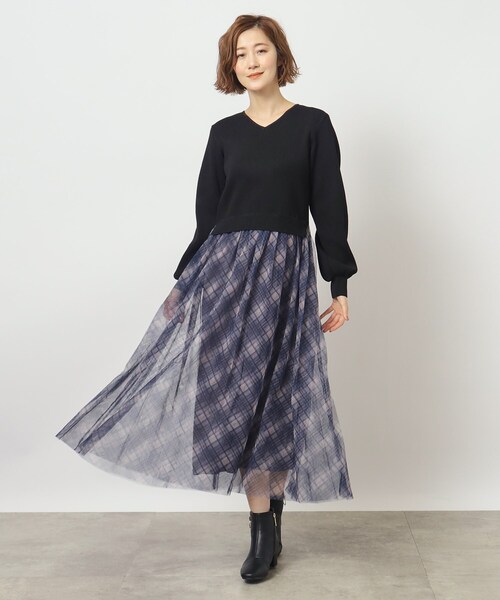 grove（グローブ）の「◆チュールドッキングニットワンピース（ワンピース・レディース・ブラック系1/アイボリー/ブラウン系その他・01/02/03/04/05）」の8枚目の写真