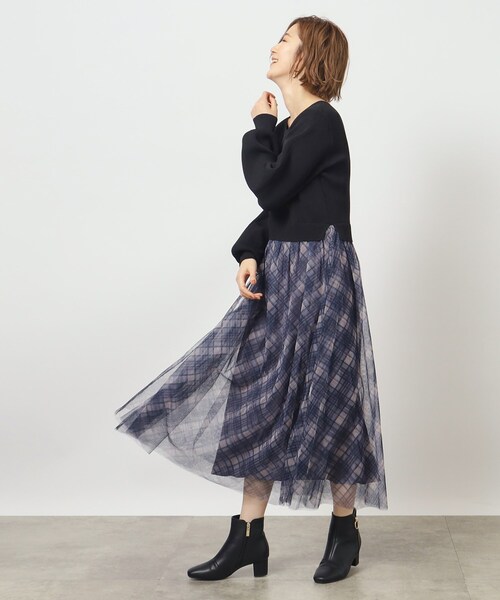 grove（グローブ）の「◆チュールドッキングニットワンピース（ワンピース・レディース・ブラック系1/アイボリー/ブラウン系その他・01/02/03/04/05）」の9枚目の写真