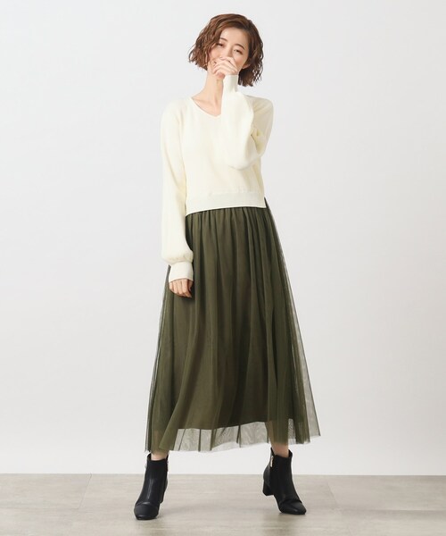 grove（グローブ）の「◆チュールドッキングニットワンピース（ワンピース・レディース・ブラック系1/アイボリー/ブラウン系その他・01/02/03/04/05）」の12枚目の写真