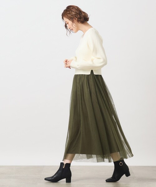 grove（グローブ）の「◆チュールドッキングニットワンピース（ワンピース・レディース・ブラック系1/アイボリー/ブラウン系その他・01/02/03/04/05）」の13枚目の写真