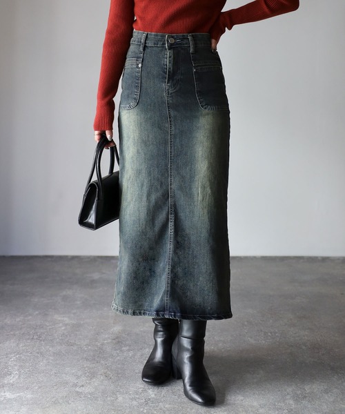 Riberry（リベリー）の「トラペーズウォッシュデニムスカート（デニムスカート・レディース・ブルー/ブラック・FREE）」の3枚目の写真