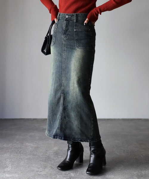 Riberry（リベリー）の「トラペーズウォッシュデニムスカート（デニムスカート・レディース・ブルー/ブラック・FREE）」の4枚目の写真