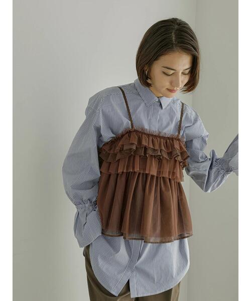 Te chichi（テチチ）の「【宮本茉由着用】チュールオーガンジーフリルキャミブラウス（シャツ/ブラウス・レディース・ブラウン/ブラック/オフホワイト・F）」の15枚目の写真