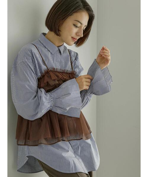 Te chichi（テチチ）の「【宮本茉由着用】チュールオーガンジーフリルキャミブラウス（シャツ/ブラウス・レディース・ブラウン/ブラック/オフホワイト・F）」の16枚目の写真