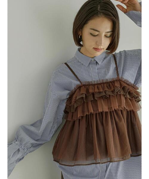 Te chichi（テチチ）の「【宮本茉由着用】チュールオーガンジーフリルキャミブラウス（シャツ/ブラウス・レディース・ブラウン/ブラック/オフホワイト・F）」の17枚目の写真