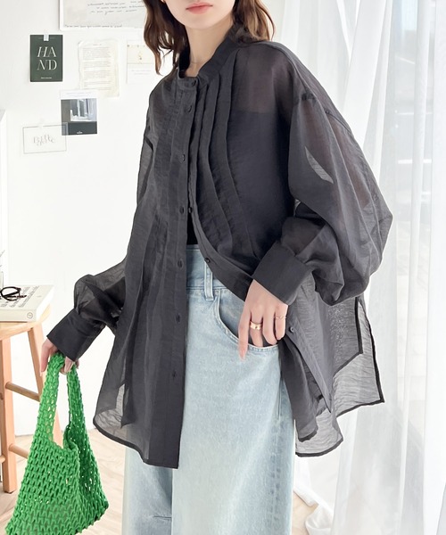 セール】大人のフェミニン。前後2way タック入りシアーブラウス