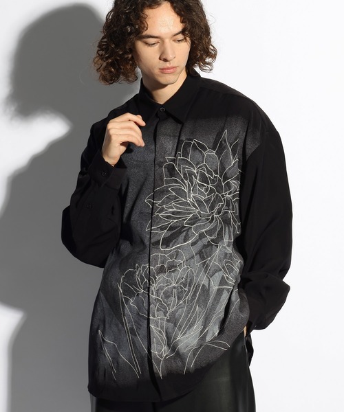 HARE（ハレ）の「フロントダークフラワープリントシャツ(HARE)（シャツ/ブラウス・メンズ・ブラック/ホワイト・FREE）」の7枚目の写真