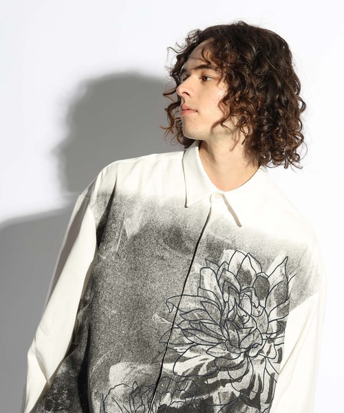 HARE（ハレ）の「フロントダークフラワープリントシャツ(HARE)（シャツ/ブラウス・メンズ・ブラック/ホワイト・FREE）」の5枚目の写真