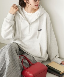 ロゴ刺繍ハーフZIP 裏毛スウェットパーカー/フーディープルオーバー