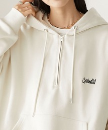 ロゴ刺繍ハーフZIP 裏毛スウェットパーカー/フーディープルオーバー