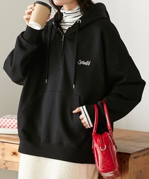 ロゴ刺繍ハーフZIP 裏毛スウェットパーカー/フーディープルオーバー