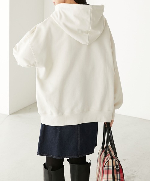 BONLECILL(ボンルシール)の「ロゴ刺繍ハーフZIP 裏毛スウェットパーカー/フーディープルオーバー(パーカー・レディース・ブラック/ネイビー/杢グレー/アイボリー・FREE)」の7枚目の写真