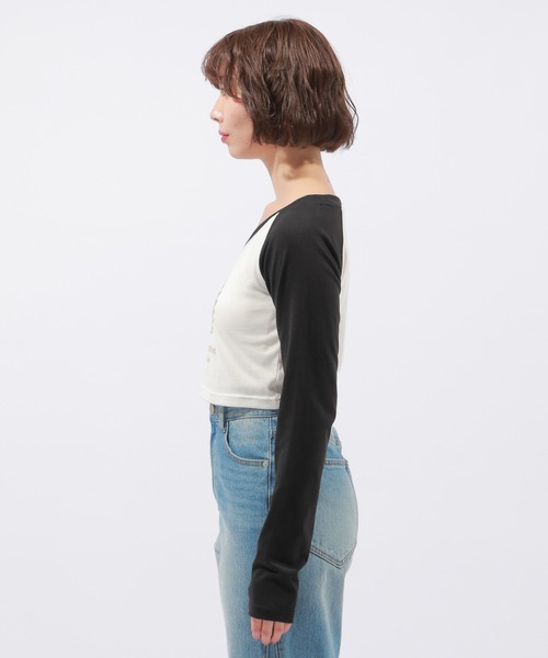 PAGEBOY（ページボーイ）の「ピッタミニラグランロンT（Tシャツ/カットソー・レディース・グレー/オフホワイト・FREE）」の5枚目の写真