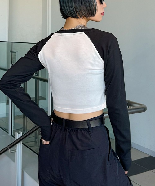 PAGEBOY（ページボーイ）の「ピッタミニラグランロンT（Tシャツ/カットソー・レディース・グレー/オフホワイト・FREE）」の3枚目の写真