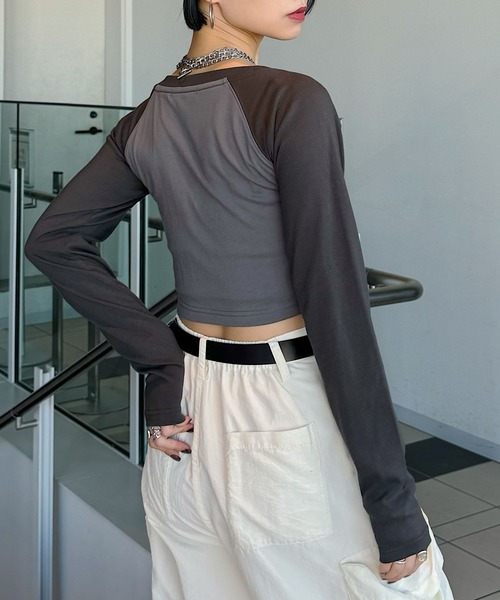 PAGEBOY（ページボーイ）の「ピッタミニラグランロンT（Tシャツ/カットソー・レディース・グレー/オフホワイト・FREE）」の6枚目の写真