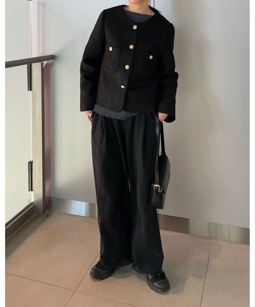 ap retro（アプレトロ）の「ノーカラージャケット（ノーカラージャケット・レディース・ブラック/アイボリー・FREE）」の5枚目の写真