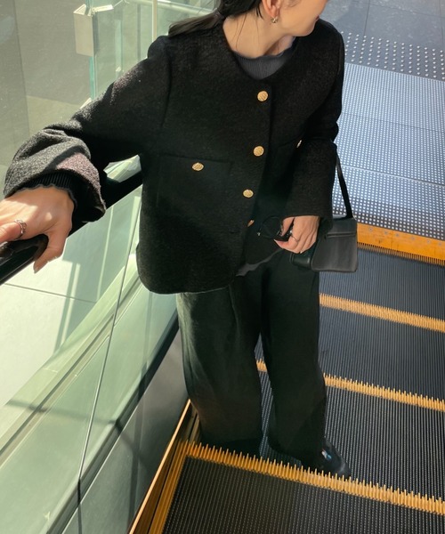 ap retro（アプレトロ）の「ノーカラージャケット（ノーカラージャケット・レディース・ブラック/アイボリー・FREE）」の6枚目の写真