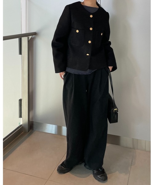 ap retro（アプレトロ）の「ノーカラージャケット（ノーカラージャケット・レディース・ブラック/アイボリー・FREE）」の7枚目の写真