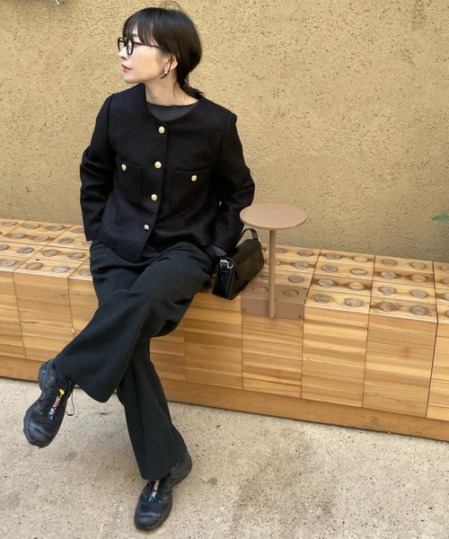 ap retro（アプレトロ）の「ノーカラージャケット（ノーカラージャケット・レディース・ブラック/アイボリー・FREE）」の9枚目の写真