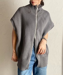 ダブルジップアップハイネックニットベストトップス
