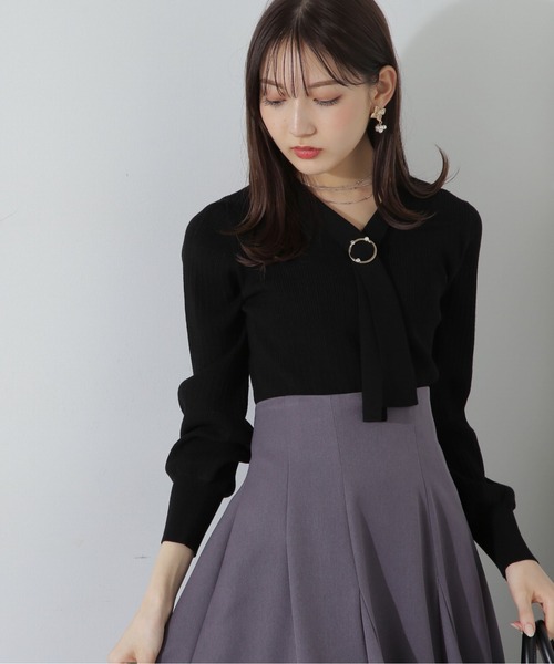 PROPORTION BODY DRESSING(プロポーションボディドレッシング)の「ボウタイリングランダムリブニット / 1214170200(ニット/セーター・レディース・イエロー/グレー/ホワイト系その他/ブラック・SMALL/MEDIUM)」の3枚目の写真