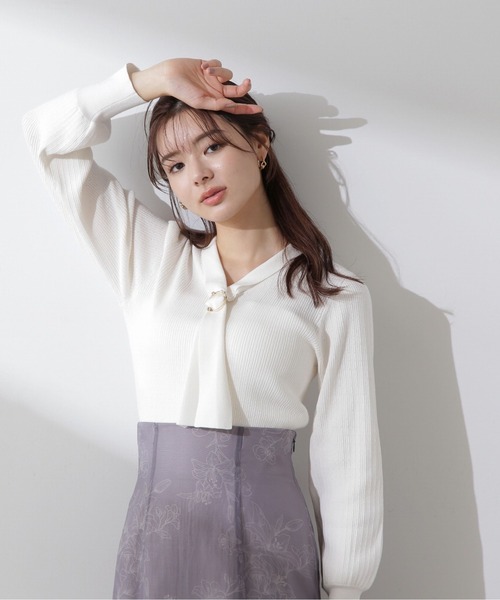 PROPORTION BODY DRESSING(プロポーションボディドレッシング)の「ボウタイリングランダムリブニット / 1214170200(ニット/セーター・レディース・イエロー/グレー/ホワイト系その他/ブラック・SMALL/MEDIUM)」の6枚目の写真