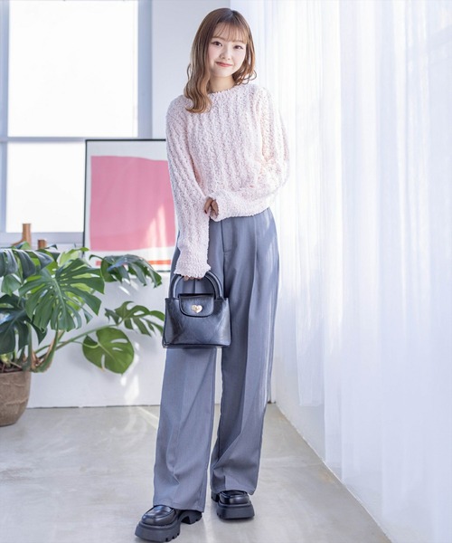 clear（クリア）の「長袖ショート丈ポップコーンニットトップス[骨格ウェーブ フェミニン レイヤード 着回し抜群]≪再入荷≫（ニット/セーター・レディース・アイボリー/ミント/グレイッシュベージュ/ピンク・F）」の11枚目の写真