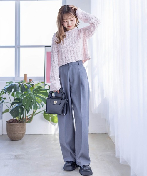 clear（クリア）の「長袖ショート丈ポップコーンニットトップス[骨格ウェーブ フェミニン レイヤード 着回し抜群]≪再入荷≫（ニット/セーター・レディース・アイボリー/ミント/グレイッシュベージュ/ピンク・F）」の12枚目の写真